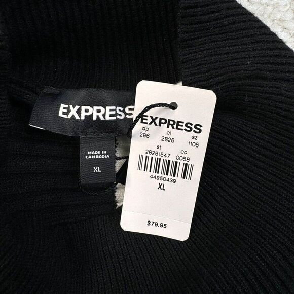 Express Colorblock Wrap Mock Neck Crop Sweater Black Ivory NEW - Picture 5 of 9